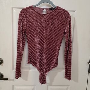 Lulu's Velvet Chevron Bodysuit - Rich Burgundy